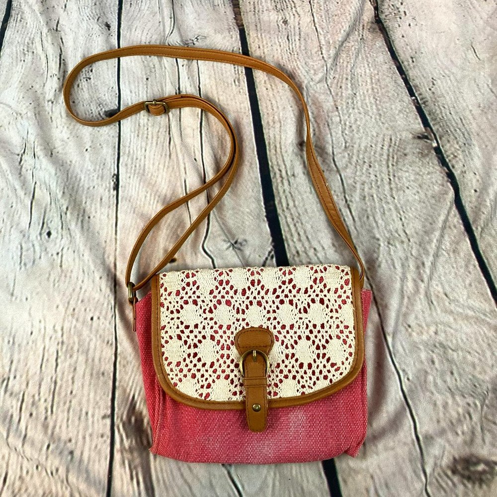 Pink Colored Laced Crossbody Bag